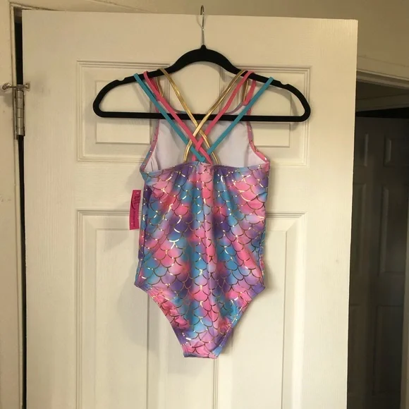 BETSEY JOHNSON Girl's Sequin Foil One-Piece Swimsuit XL (14)
